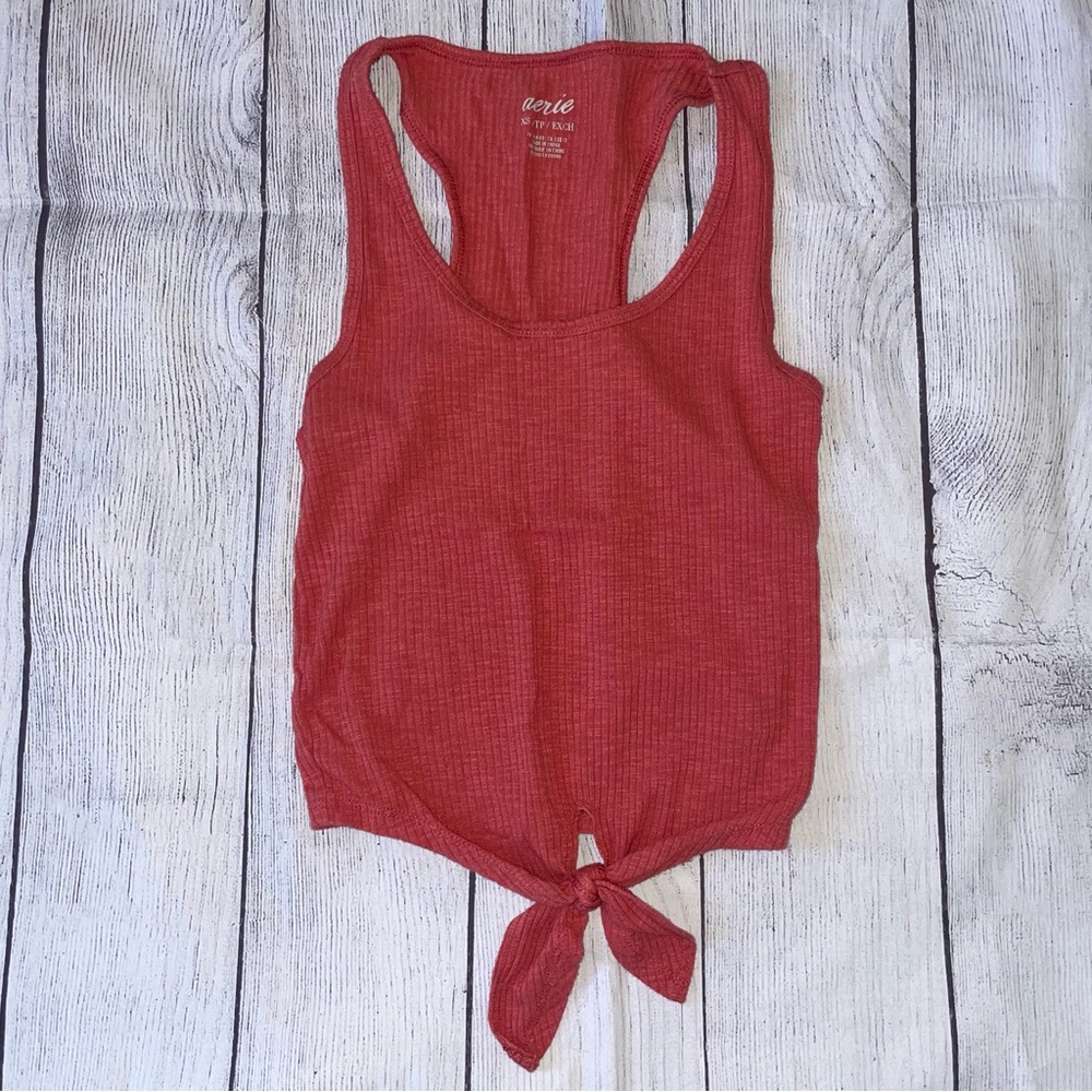 Aerie Women's Red Rust Tie-Front Ribbed Tank Top